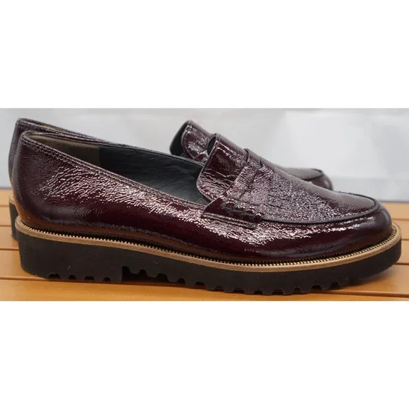 Paul Green Platform Loafers in a wine-colored crinkled patent leather Size 10 - Picture 7 of 12